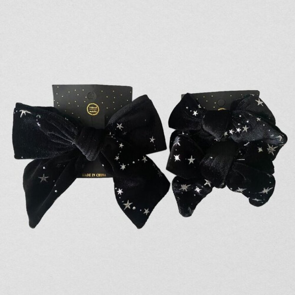 Halloween Black Silver Star Velvet Hair Clip Bow Lot